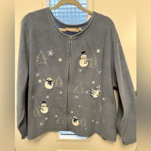 Blue zip fleece jacket with embroidery